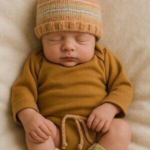 Hand-Knit Peach Newborn Hat and Booties Set